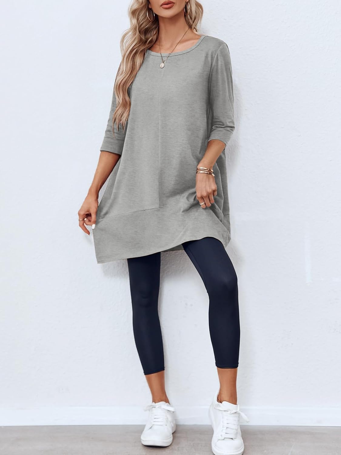 Fangetey Long Sleeve Tunic Tops for Women Casual Round Neck Fall Blouses Loose Fit Shirts - Image 4