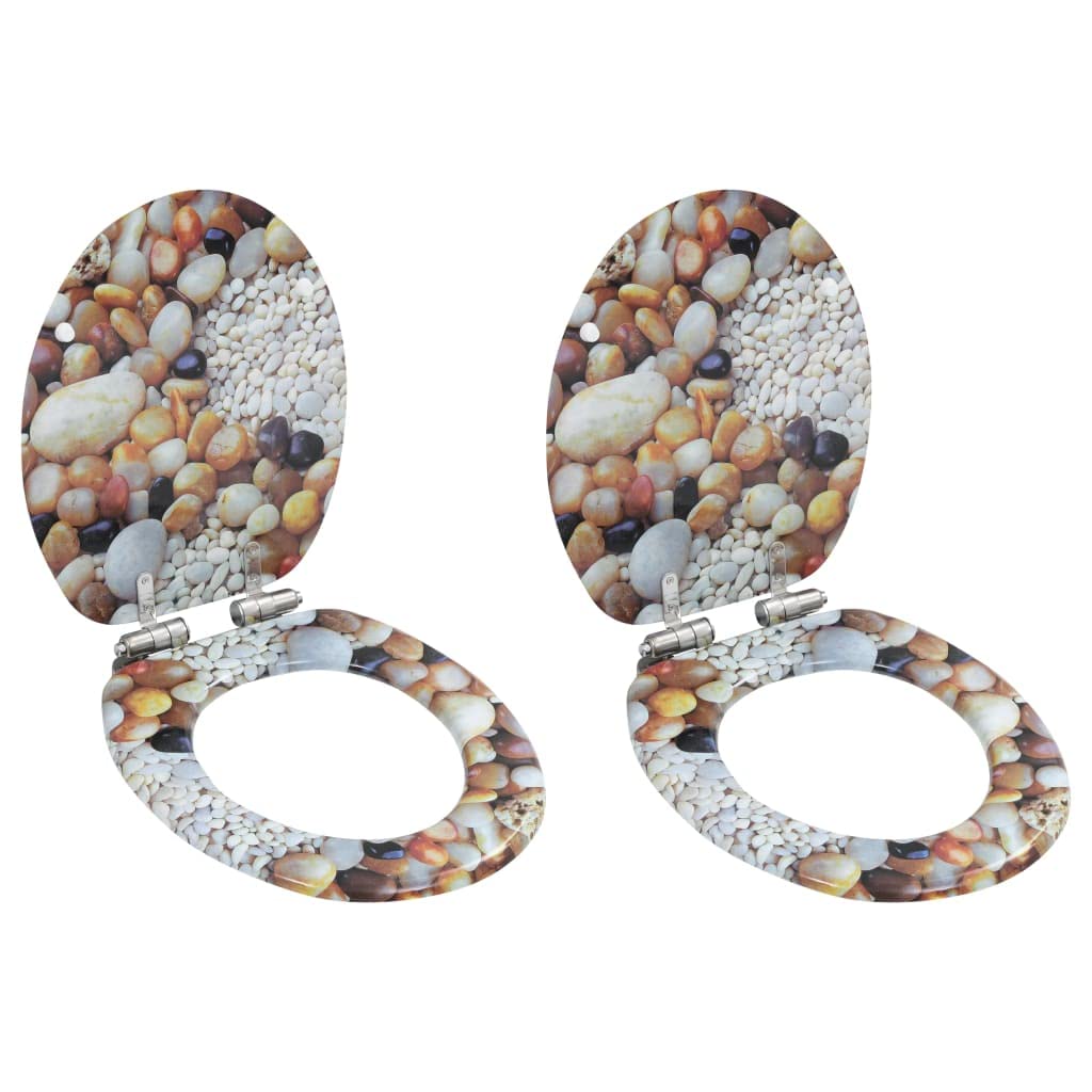 Homgoday Deski sedesowe 2 szt. z miękkimi pokrywkami MDF Pebbles Design osprzęt do toalet i bidetów