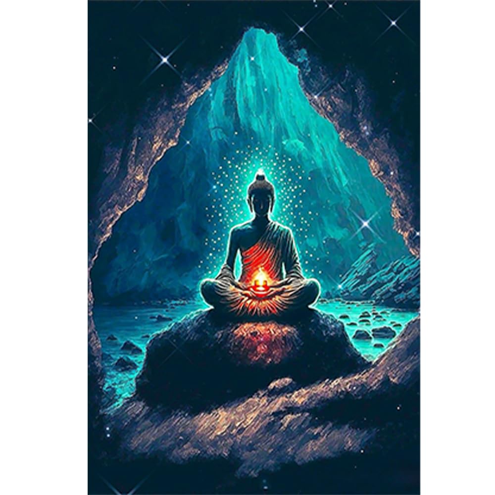 Kit Pittura diamante 5d fai da te, Budda di meditazione 5D Diamond Painting Kit Completo,Pittura Diamante Ricamo Strass Punto Croce Kit Pittura a mosaico Decorazione Parete(Square drill)30x40cm
