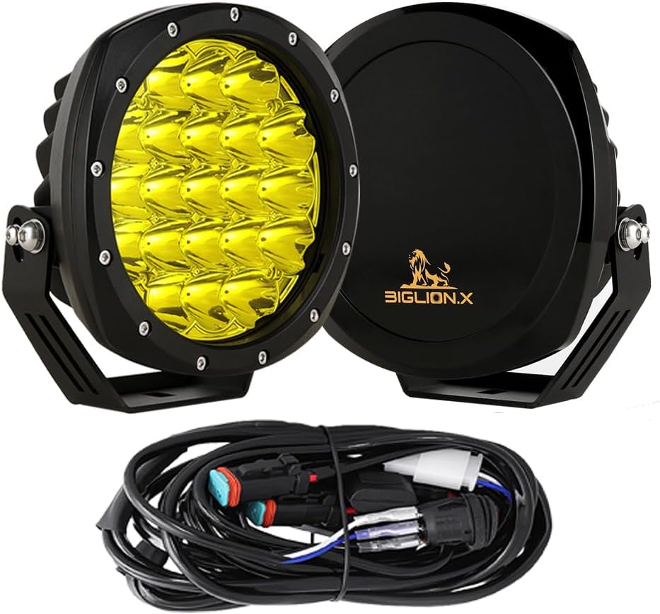 7Inch Round LED Amber Driving Offroad Lights 2PCS 210W 32000LM Amber Off Road Lights LED Off Road Light Round Waterproof IP68 IP69K 12V 24V for Pickup Trucks SUV ATV UTV 4x4