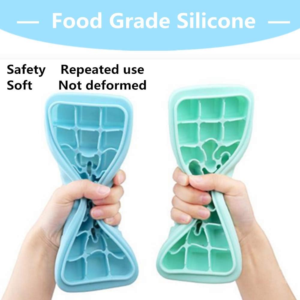 Ice Cube Trays,2 Pack Silicone Ice Cube Molds with Lid,24 Ice Tray,Ice Trays Stackable,BPA Free (Green+Blue)