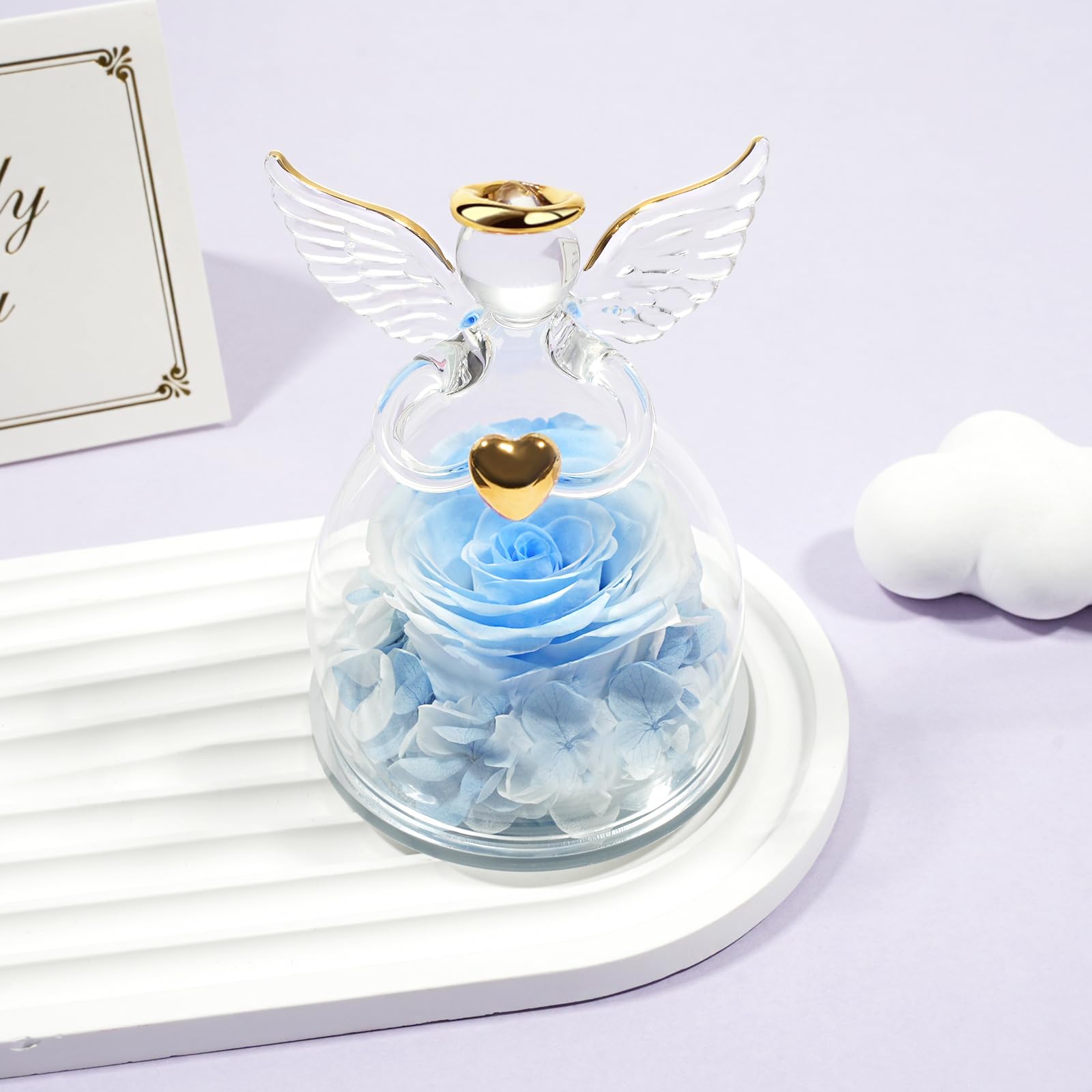 Yamonic Ewige Rose Engel Geschenke für Frauen, Ewige Rose im Glas Geschenke für Mama,Engel Figur Geburtstagsgeschenke für Frauen,Oma Geschenk,Echte Rose Schutzengel Weihnachten Muttertagsgeschenk