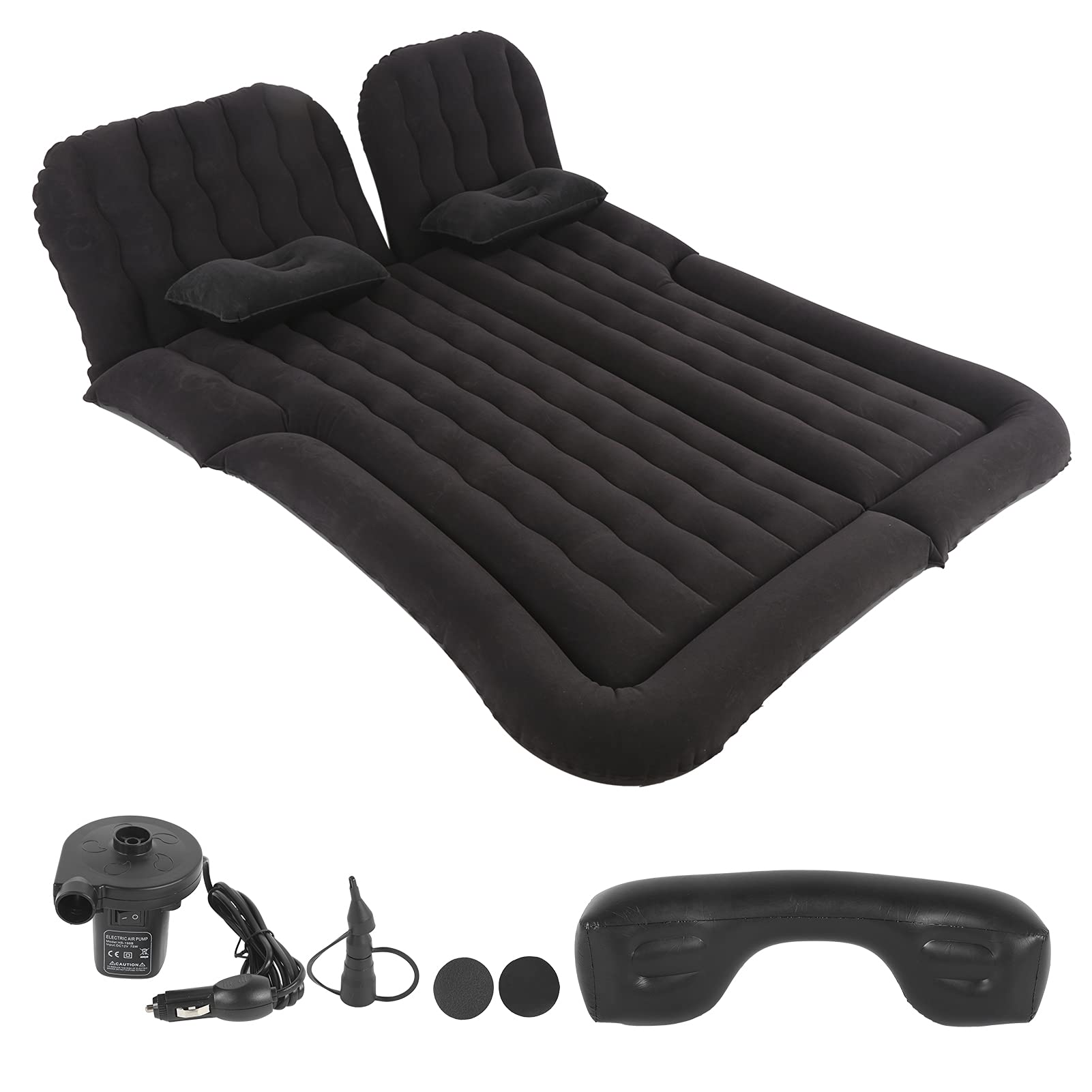 Alomejor Materac Dmuchany Materac Samochodowy Flokowany PVC 174 X 126 Cm Pompa Elektryczna 12 V Blokująca Hałas Wypełniacz Szczelin Płaska Szeroka Powierzchnia do SUV MPV RV Travel Camping (BLACK)