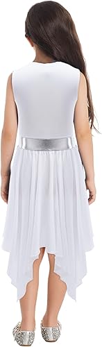 Miniatura 2 de Oyolan Vestido de baile de alabanza lírica de un hombro para niñas y niñas, sin mangas, bloque de color, túnica litúrgica para adoración