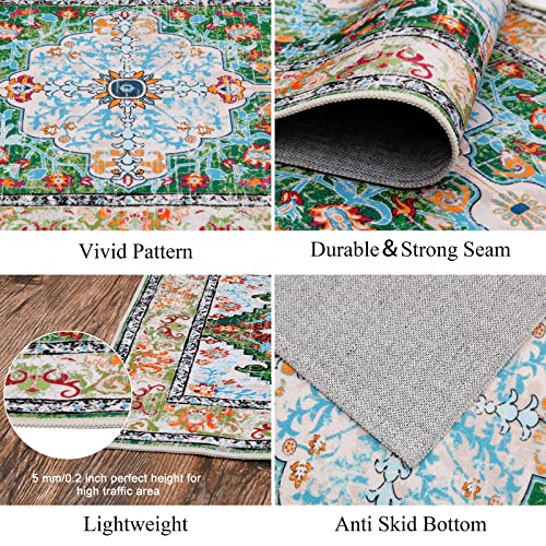 U'Artlines 2' x 10' Boho Hallway Runner Rug, Non Slip Washable Vintage Farmhouse Accent Area Rug Carpet for Kitchen Entryway Laundry and Living Room (Green) — view 3