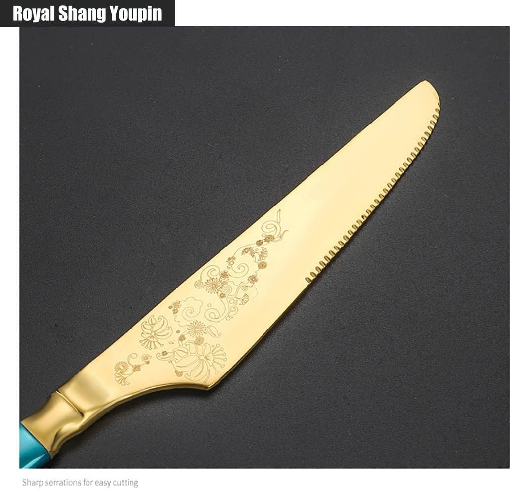 Creativo Vita Piccola Modello Laser Cucina in Acciaio Inox Posate Da Tavola Posate Set Di Posate Coltello Da Bistecca Forchetta Cucchiaio Cucchiaino (Oro argento,16 pezzi)