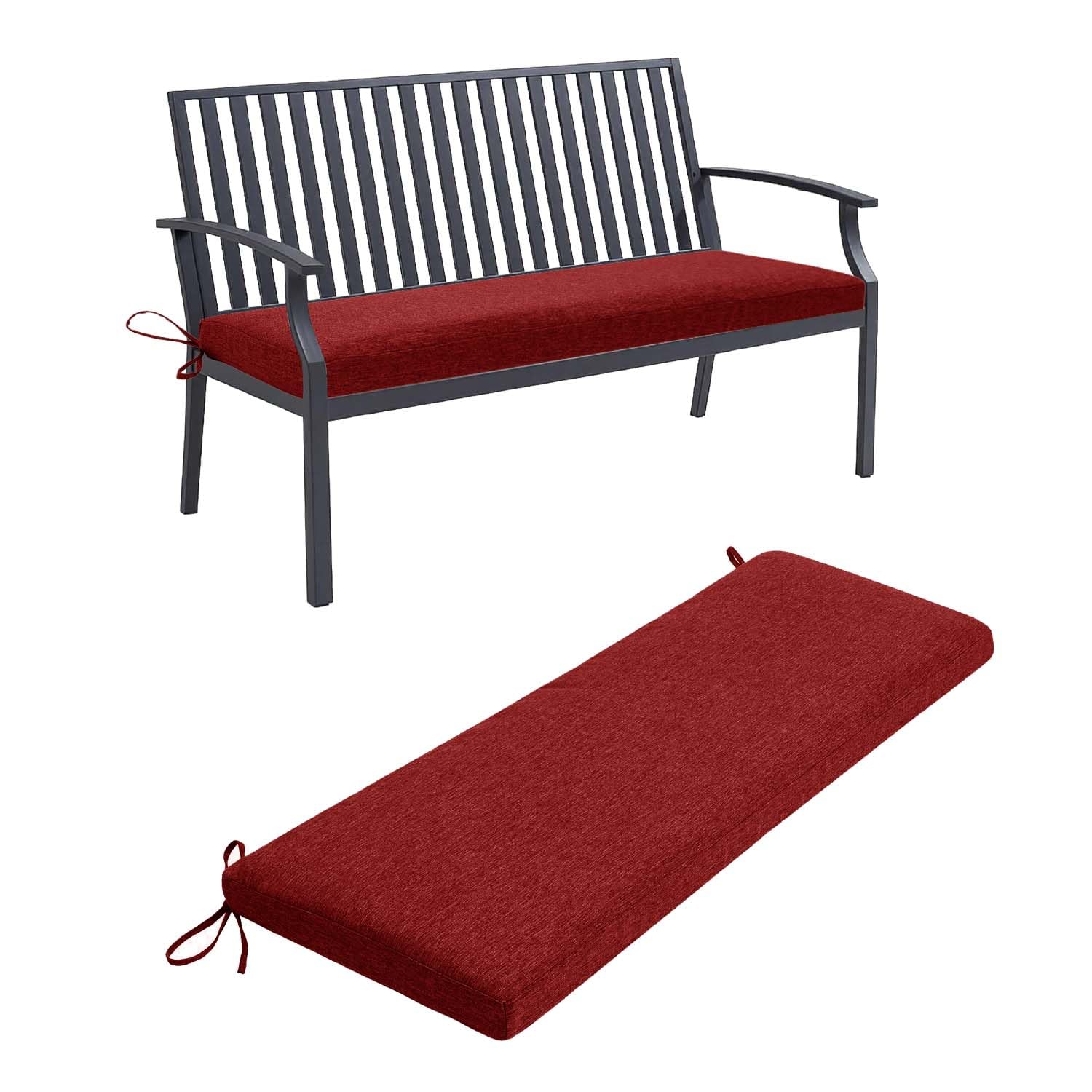 Cojín de banco de jardín premium de 150x50 cm acolchado rojo vino para exterior e interior