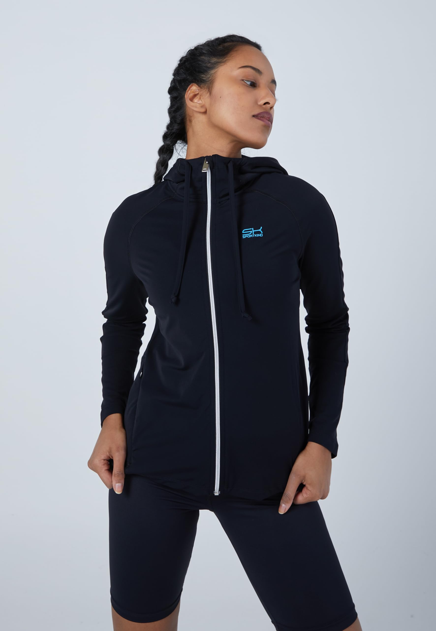 Sportkind Mädchen & Damen Tennis, Padel, Fitness, Sport Joggingjacke mit Kapuze & RV-Tasche, atmungsaktiv & RV-Tasche, atmungsaktiv