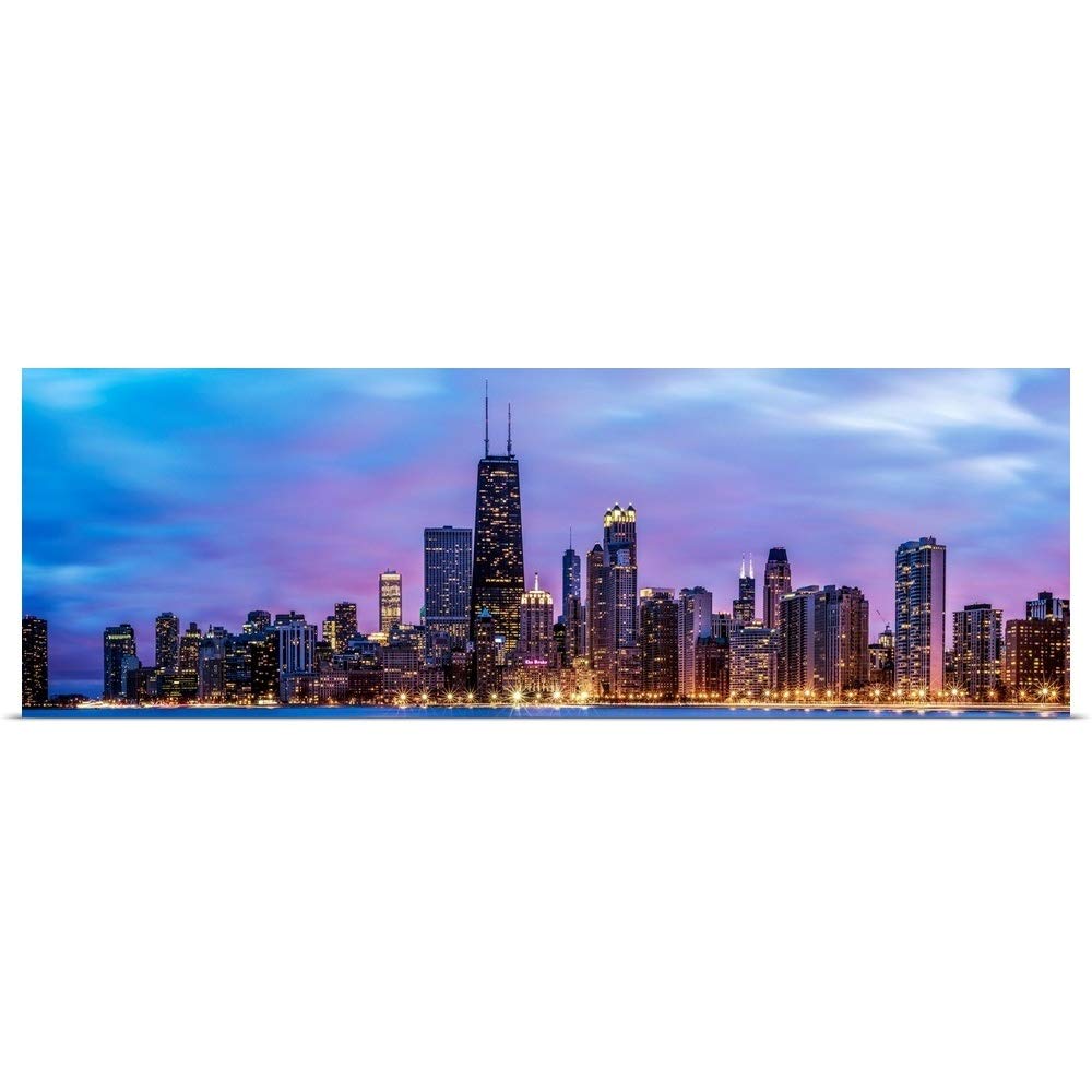 Amazon.com: GREATBIGCANVAS Panoramic Chicago Skyline at Night