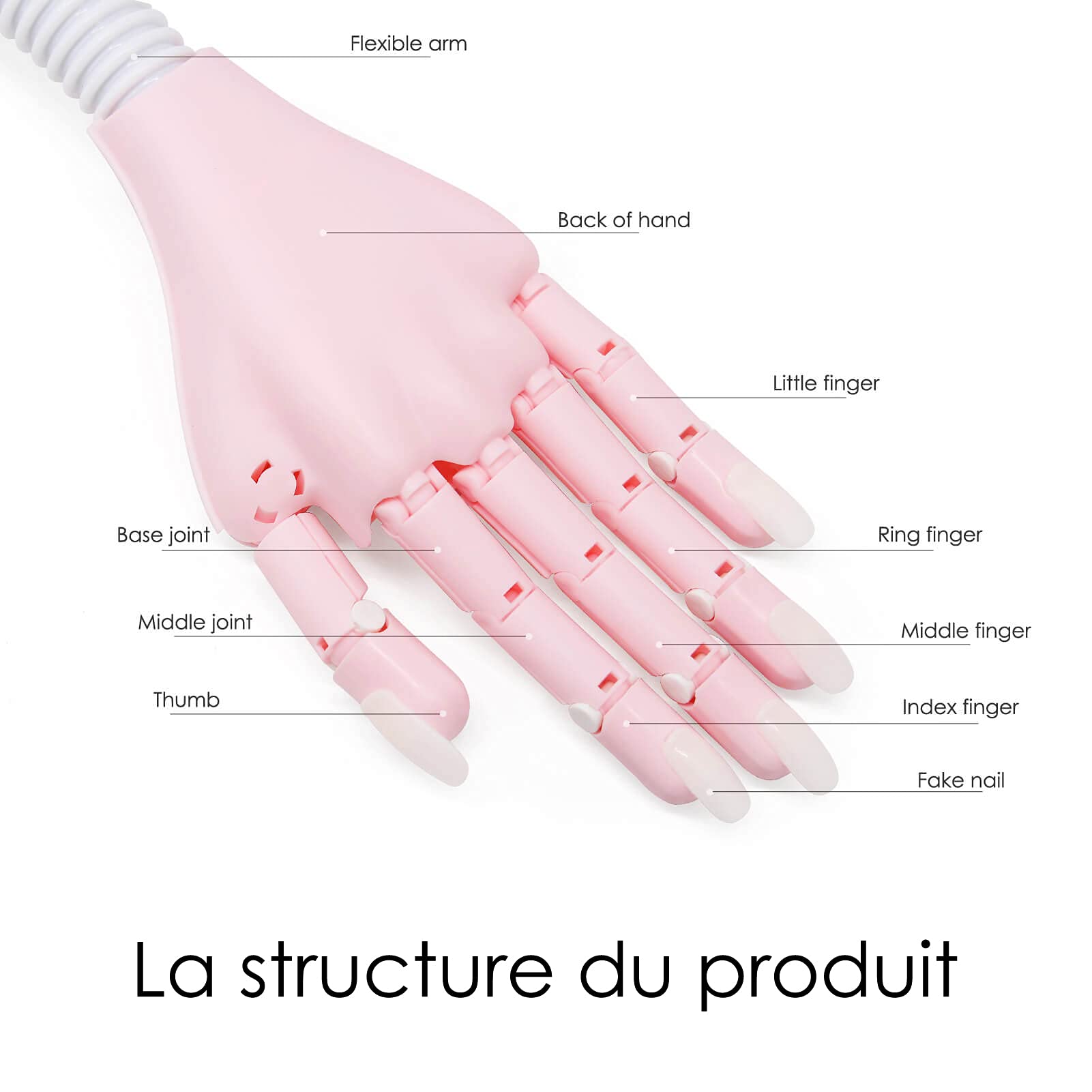 Main D'entrainement Manucure, Flexible Réglables Modèle Main Avec 400 Faux Ongles, Professionnels Main d Entrainement Pour Ongle, Rose