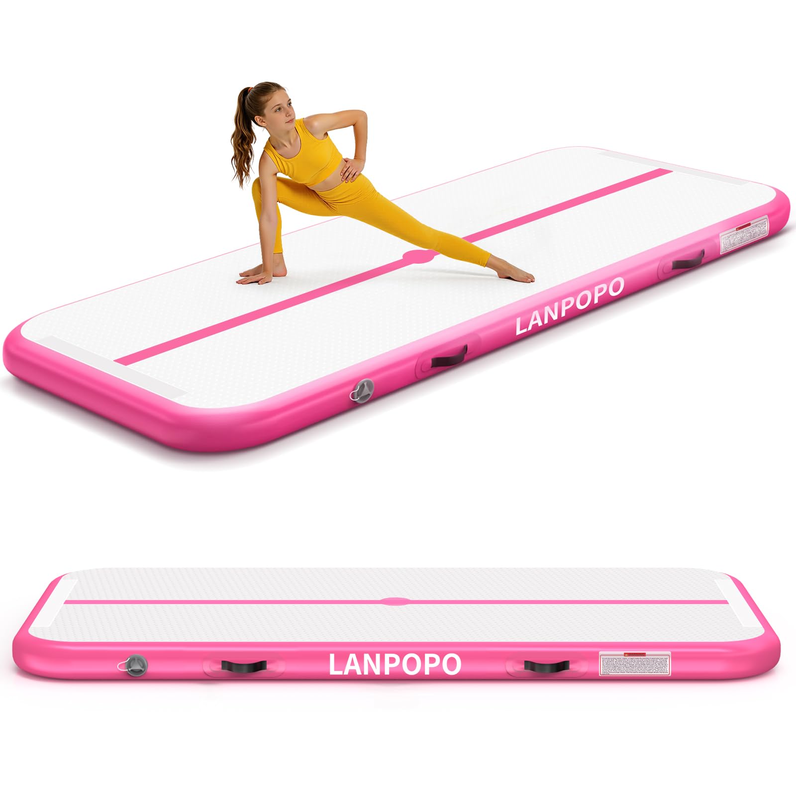 LANPOPO Airtrack Gymnastikmatte – Aufblasbare Turnmatte 2M/3M/4M/5M in Pink, Luftdicht, Weich Aber Stabil, Einfach Aufzubauen & zu Verstauen – Für Kinder, Zuhause, Yoga, Cheerleading & Wasserspaß