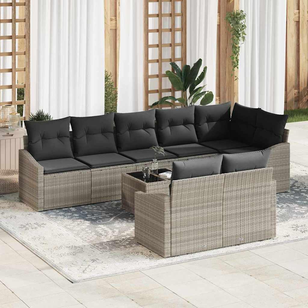 Set di divani da giardino in polyrattan con cuscino, 9 pezzi