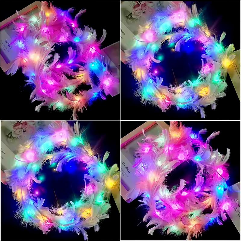 ABHINANDAN DECORS Flower Crown, Feather Crown Headband Luminous with 10 LED Lights, Light Up Headdress with Color Changing LED Lights, Wedding Festival Party [ COLOR MAY VERY ] | PACK OF 1 (B0D9MKMRLW) Amazon Price History, Amazon Price Tracker
