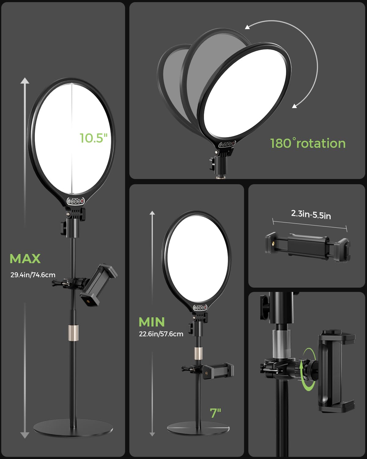 Aureday 12'' Selfie Ring Light with Tripod Stand and Phone Holder, LED Lighting with Phone Stand for Video Recording, Compatible with Cell Phone, Cameras and webcams