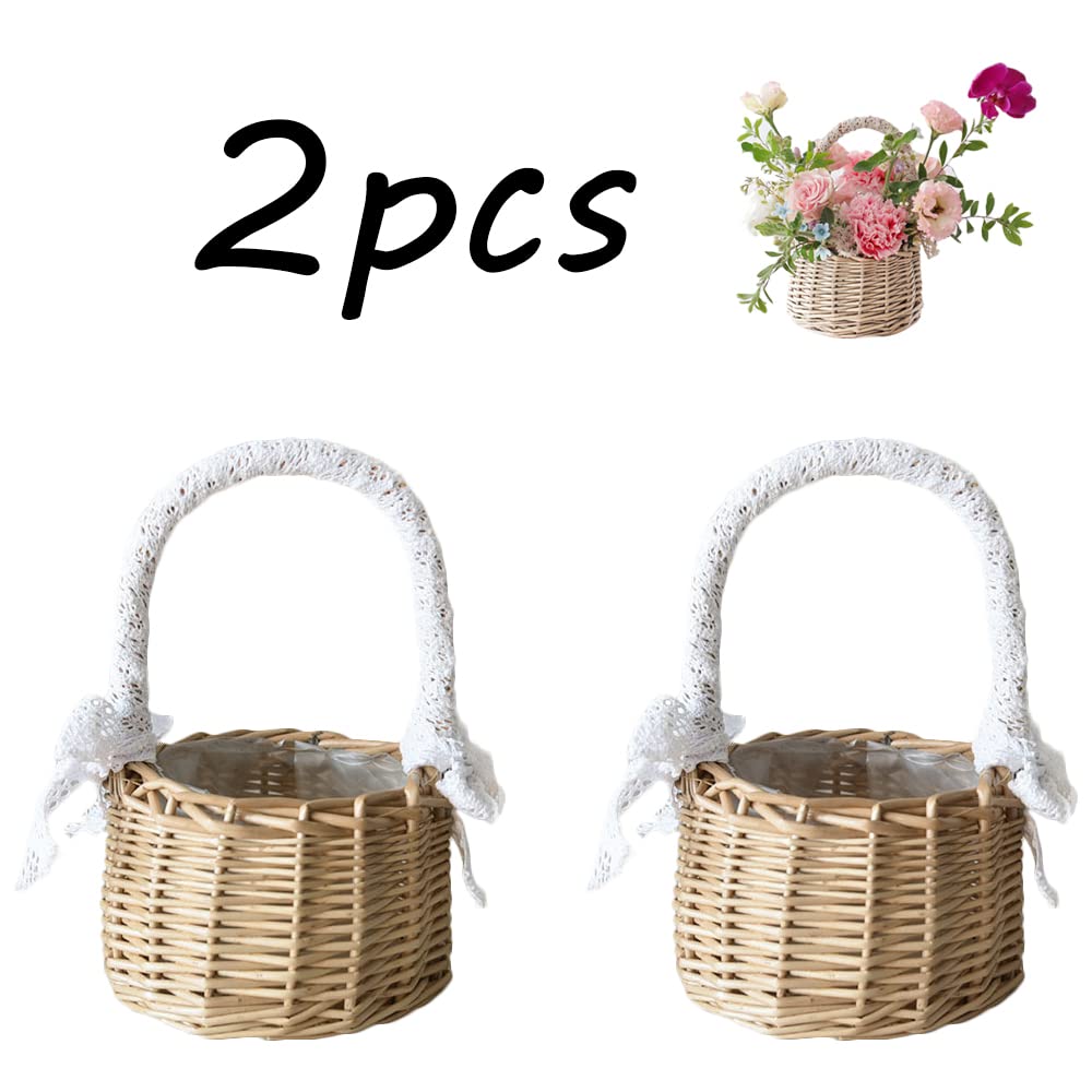 Cestino Intrecciato In Vimini Con Manico In Pelle - Per Damigelle, Fiori E Decorazioni Da Matrimonio - Leggero E Versatile Per Casa E Ufficio