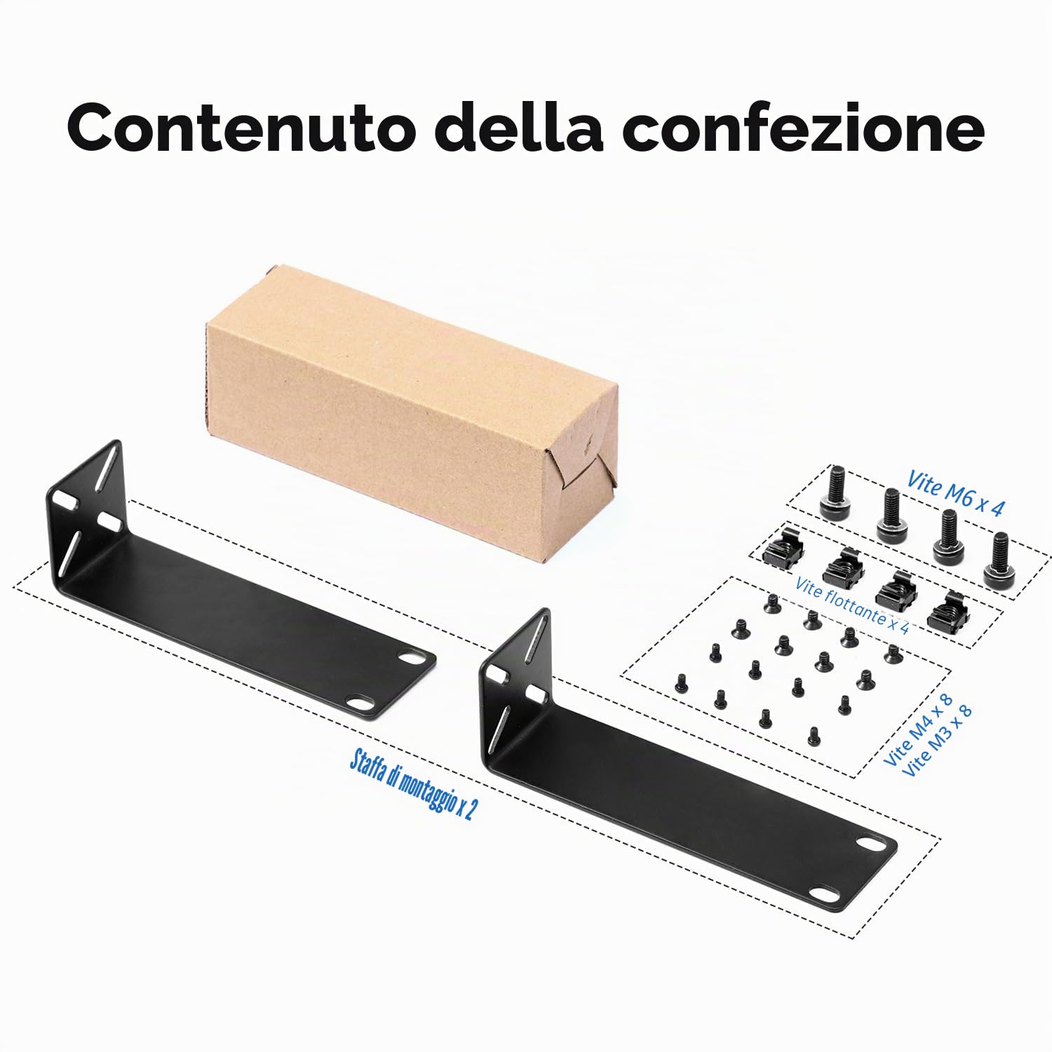 MokerLink Kit di montaggio a rack per switch da 20,1 cm, distanza del foro regolabile 14-30 mm, montare un rack da 7,9 pollici di larghezza a 19 attrezzature, compatibile per Netgear, Cisco, HP,