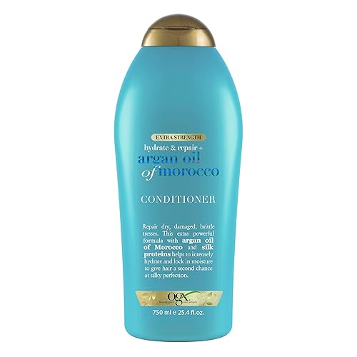 OGX Acondicionador extra fuerte para hidratar y reparar + aceite de argán de Marruecos para cabello seco y dañado, aceite de argán prensado en frío