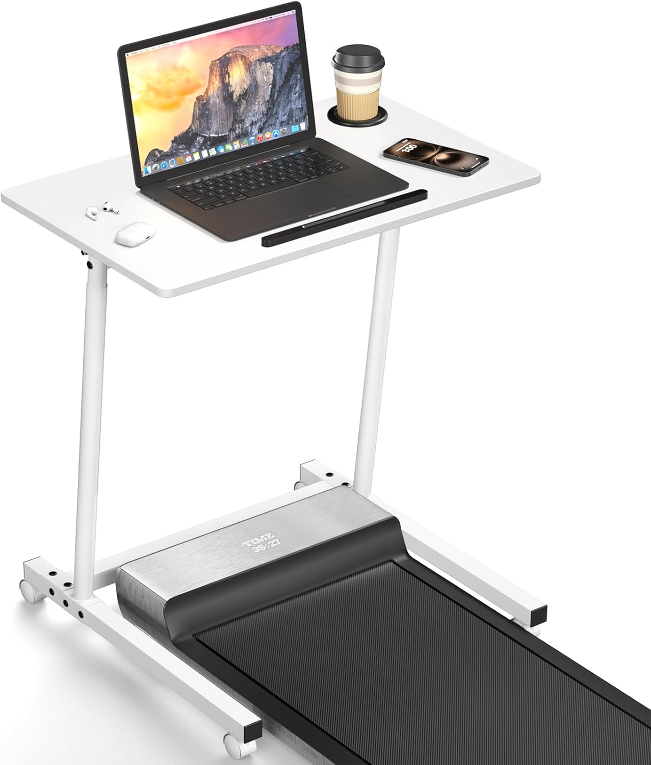 Treadmill Desk, Mobile Small Standing Desk with Wheels for Walking Pad, Portable Table for Laptop, Rolling Table Adjustable Height, Bedside Table