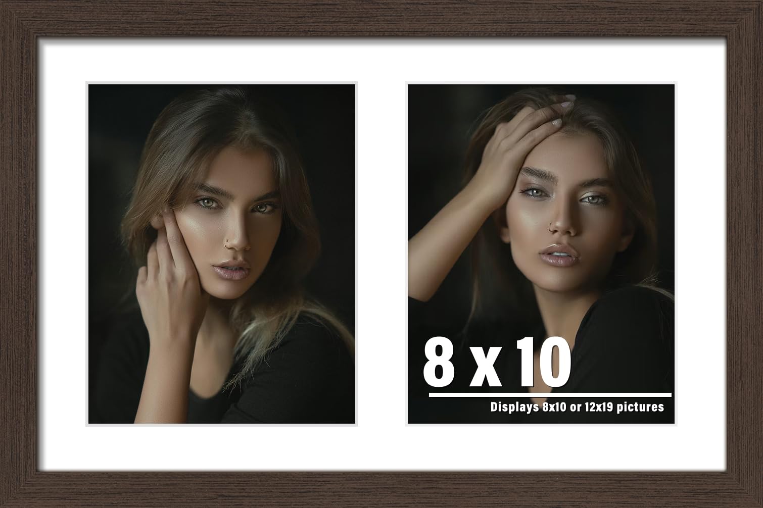 DUENPY 12x19 Double Picture Frame 8x10 Displays Two 8x10 inch Photos Collage Available Horizontal Wall Mounting Display and Vertical Walnut