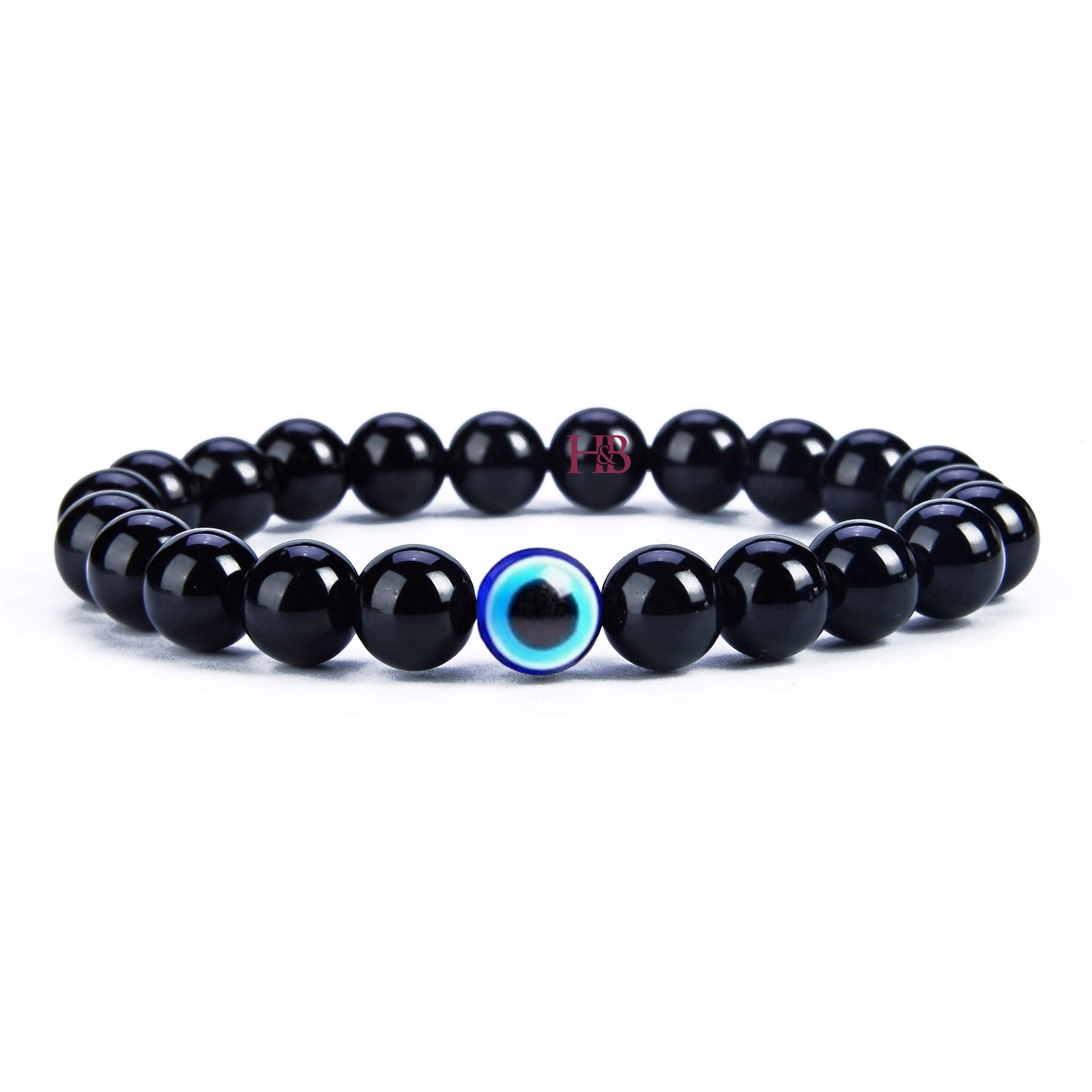 Natural Gemstones Reiki Healing Bracelet with Evil Eye Beads For Unisex Adult - Authentic Certified Healing Stone Jewelry (Black Tourmaline Shield Nazar Bracelet)