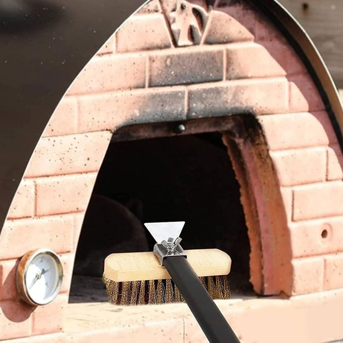 Oven Brush with Scraper|Oven Cleaning Brush Aluminum Alloy Long Handle Pizza with Scraper 80cm