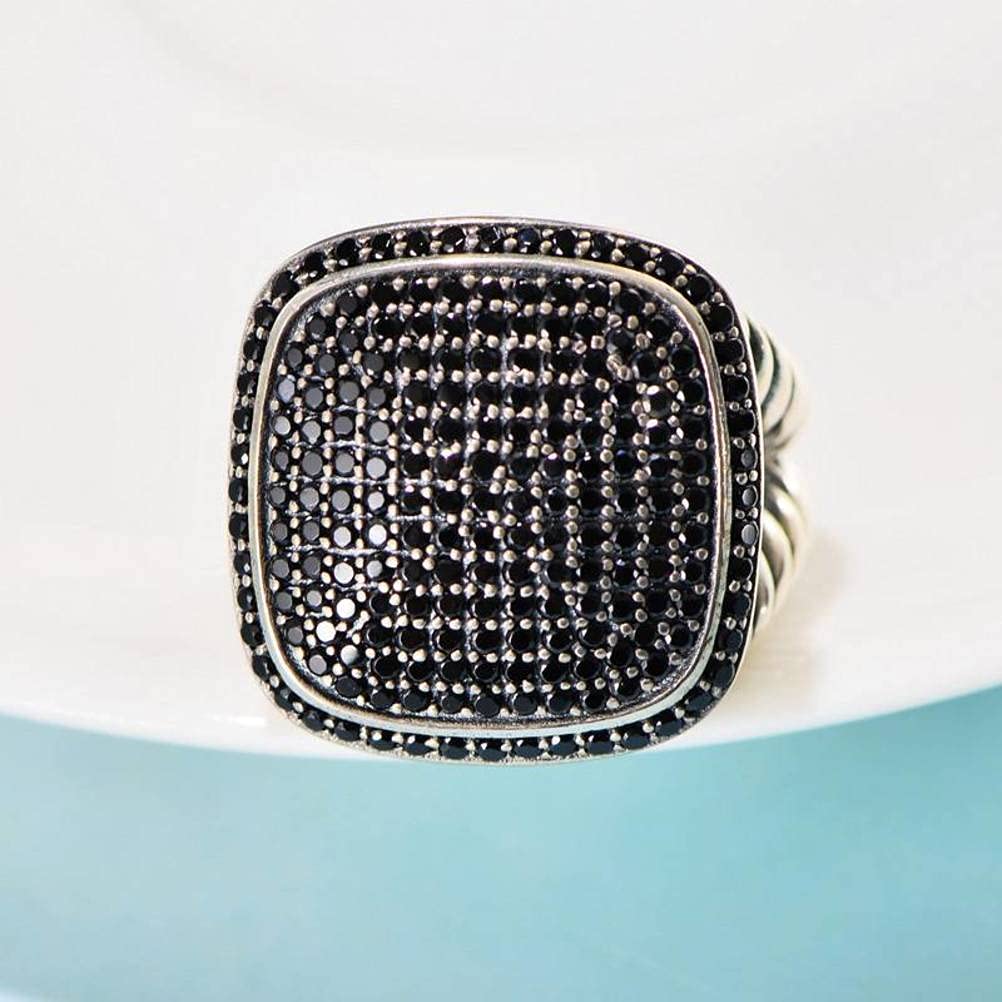 Anillo Retro S925 Plata Precisión Cuadrado Circón Anillo Trenzado Anillo Femeninonegro, 54mm