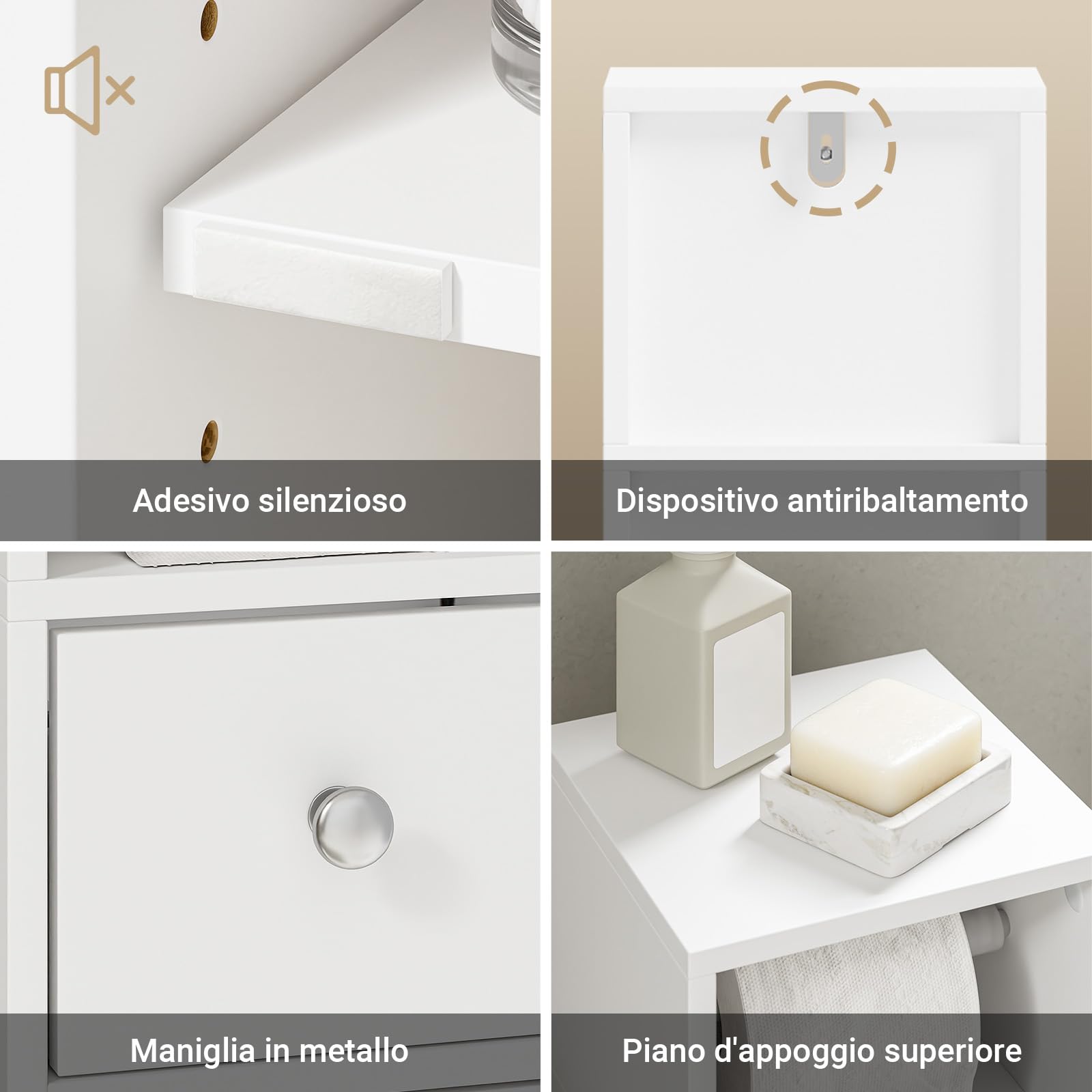 SoBuy Mobile Bagno Salvaspazio 20cm con Porta Carta Igienica per WC | Mobiletto Bagno Stretto e Cassetto Armadietto Bianco a Terra per Piccoli Spazi Cassettiera Sottile BZR219-W
