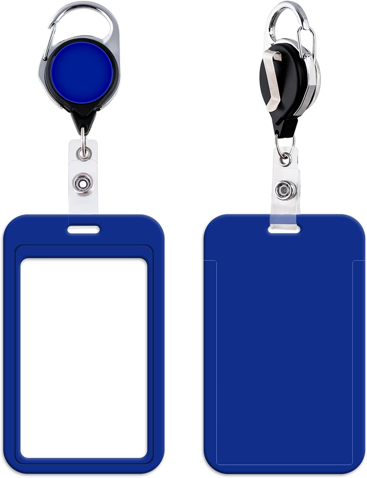 Blue ID Badge Holder Solid Heavy Duty Keychain Retractable Badge Reel ID Holder for Keys & ID Badges for Women Men Teachers Hard Plastic Cool Plain Card Holder for Lanyard, for School & Work ID