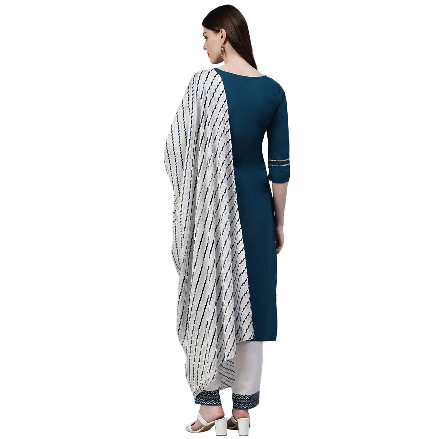 Stylum Women's Plus Size Cotton Printed Straight Kurta Pant Dupatta Set (01F-Tealbluekpd42_Teal Blue, Xl)