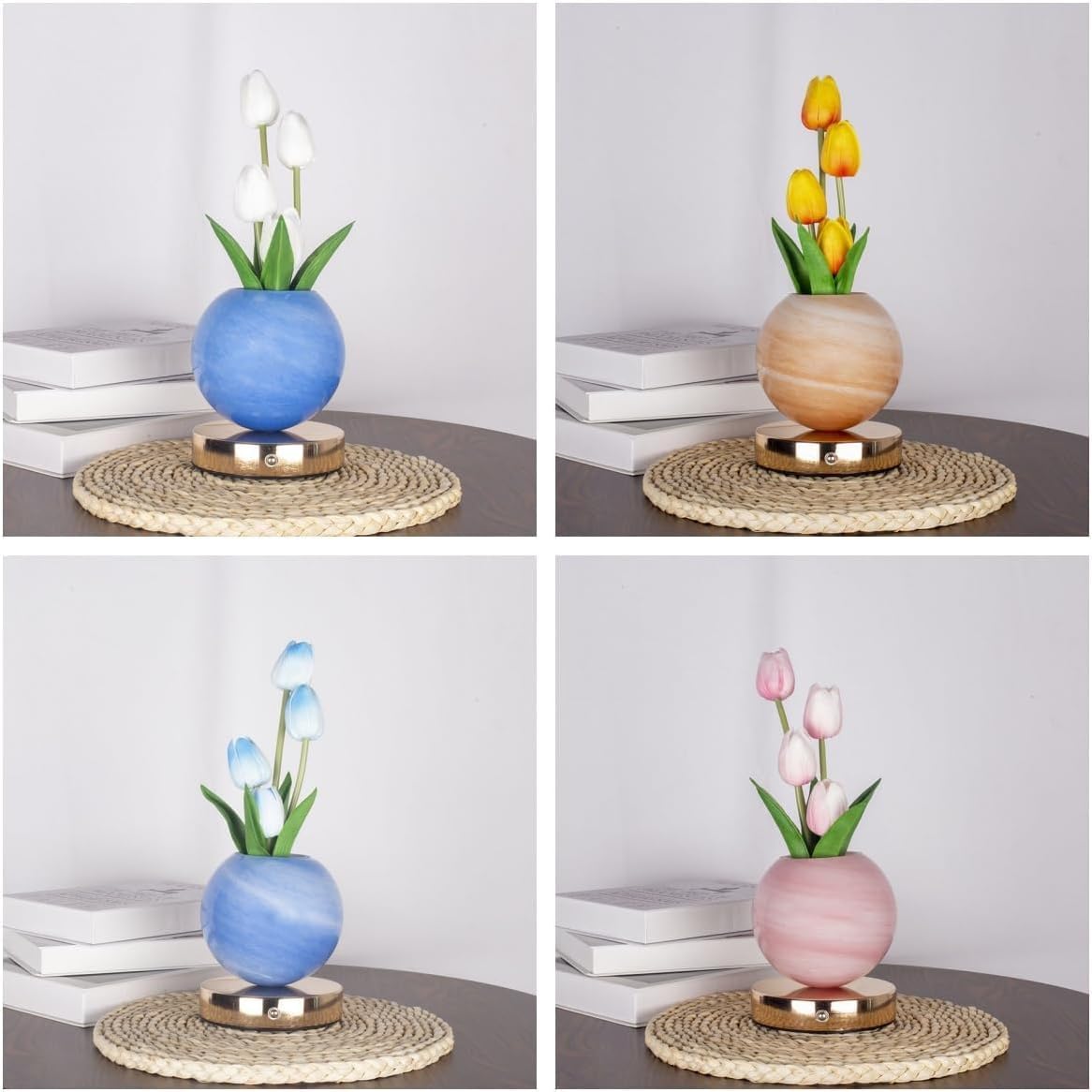 Tulpenförmige Tischleuchte, dimmbares Glas-Nachtlicht, USB-wiederaufladbare Aromalampe