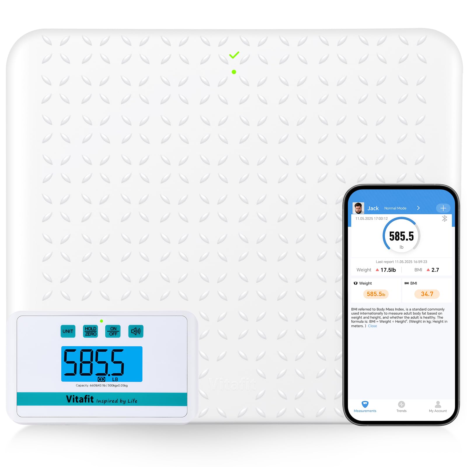 Vitafit Bilancia Medica, 300kg Precisione di 0,05kg dalla Nostra Fabbrica Professionale Dal 2001, Smart Pesapersone Digitale con Piattaforma Antiscivolo 380x330mm, Uso Ospedaliero, Medico e Officina