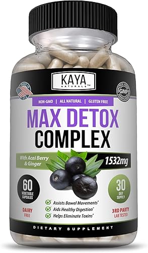 Miniatura 2 de Kaya Naturals Max Detox - Suplemento de hierbas - Ingredientes naturales 1532 mg - Polvo de psyllium, extracto de bayas de acai, raíz de jengibre,