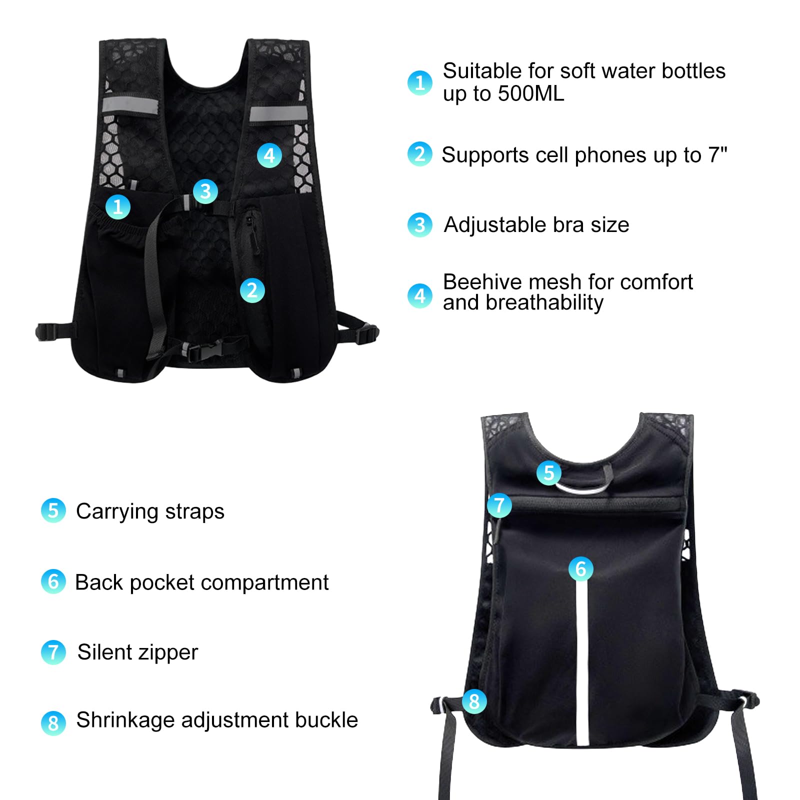 OBEST Chaleco Running Mujer Hombre, Chalecos Deportivos Ultraligeros, Chalecos Correr Reflectantes Ranspirable, Vest Multibolsillos Ajustable Mochilas Móvil para Correr Ciclismo Maratón Senderismo