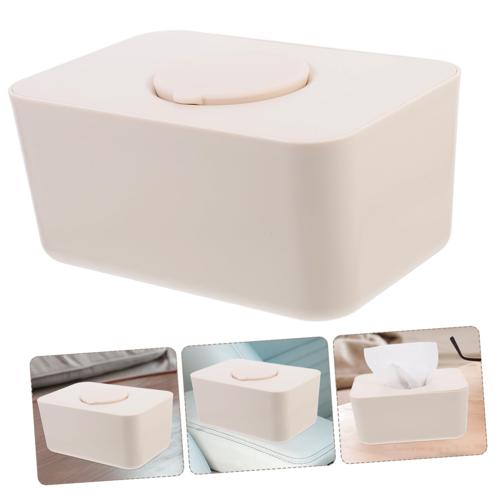 Boîte de Lingettes Humides en Silicone Beige Grosse Capacité Couvercle