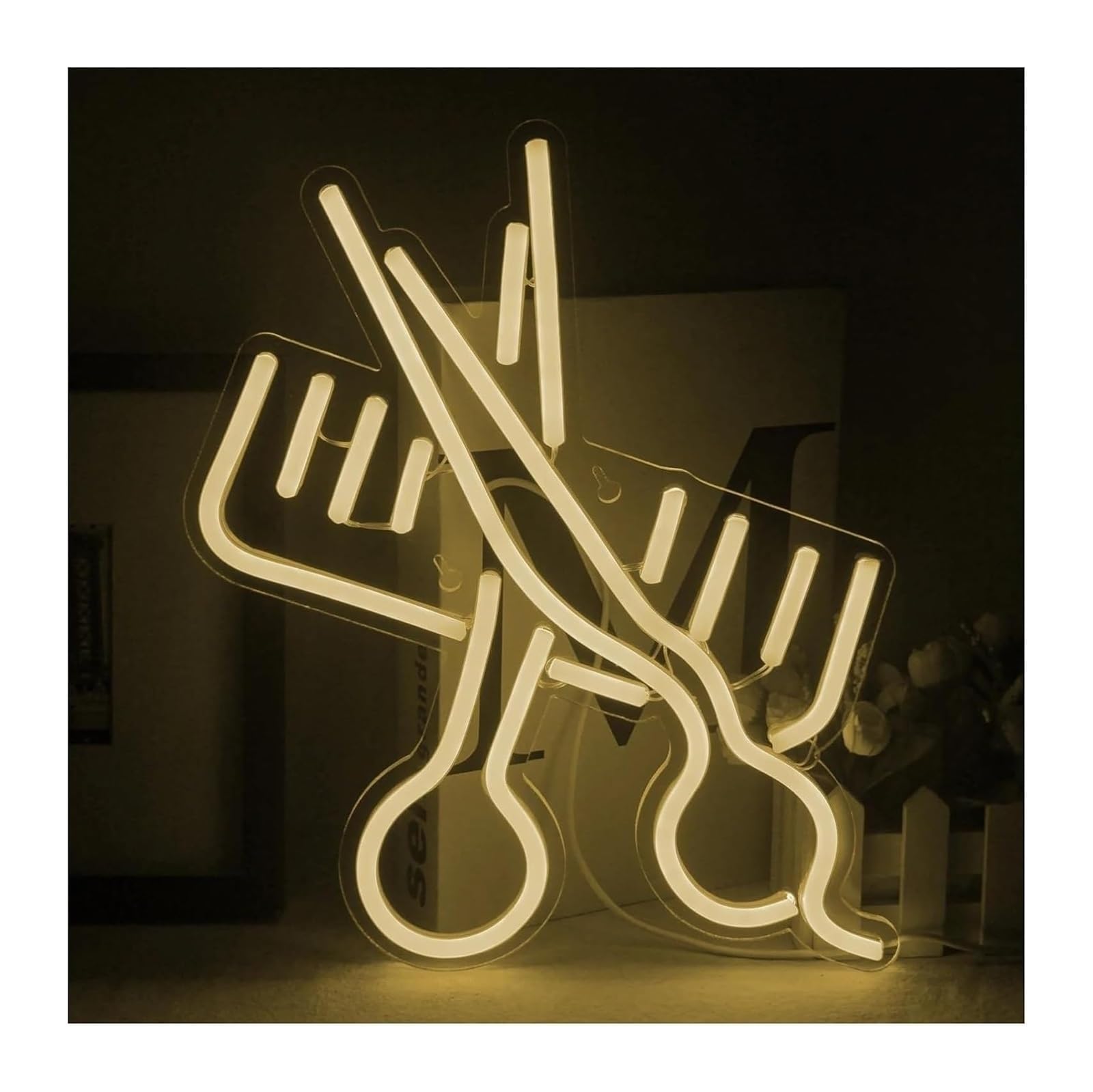 Zynther Neon lamp for neon Light Decoration Scissors Sign Barber Shop Party Beauty Salon Store Hotel Wall Deco Hanging Window(Yellow)