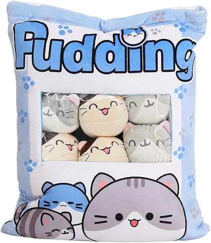 Nenalayo - Linda almohada decorativa de gatito de peluche para cama, sofá, juguetes creativos para adolescentes, niñas y niños (azul)