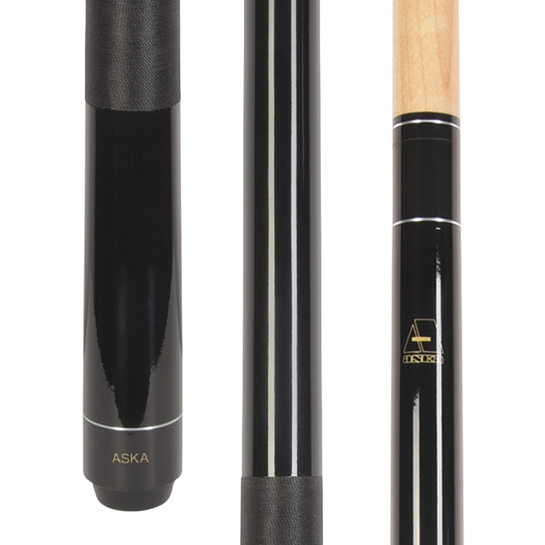 ASKA Pool Cue Stick LEC Black, 58-inch Length, 13mm Hard Long Lasting, Canadian Hard Rock Maple Shaft and Butt, Black Nylon Wrap