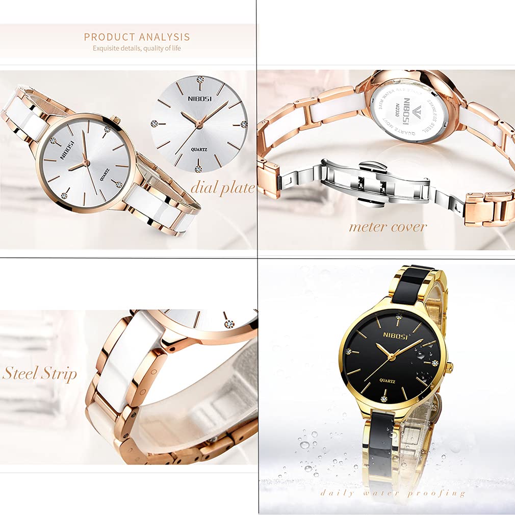 Relojes para mujer Diamond Luxury Gold Silver Señoras Femenino Clásico Moda Analógico Cuarzo Impermeable Reloj de Acero Inoxidable Luminoso Día Fecha Esposa Regalos Reloj de Pulsera NIBOSI