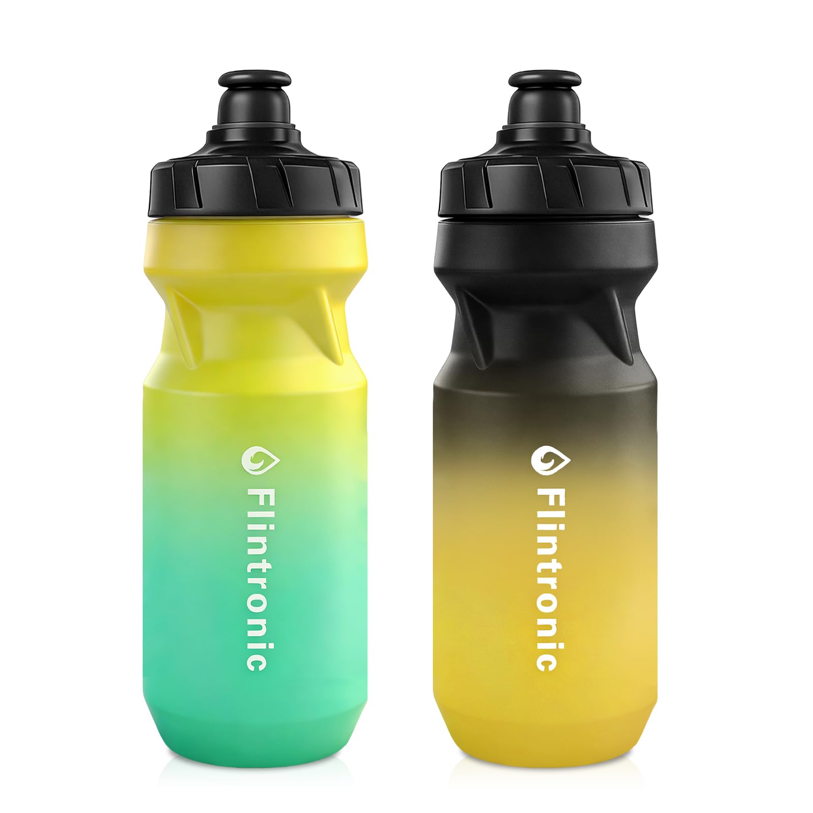 flintronic 2PCS Sports Water Bottle, 650ml Squeeze Water Bottle, BPA Free, Leakproof Cycling Bottles for Running Cycling Hiking and Outdoor(Black Yellow/Yellow Blue)