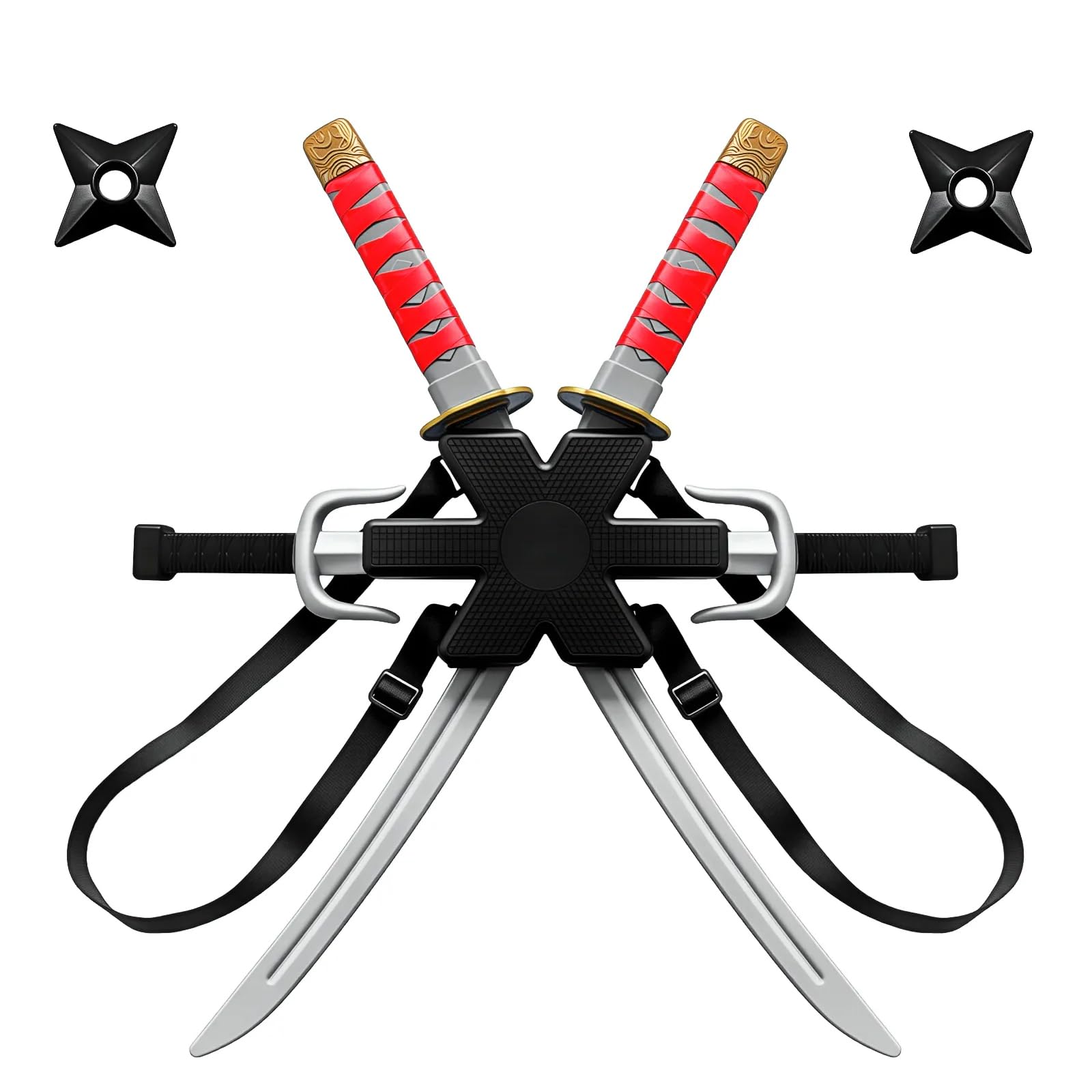 BORFUE 7Pcs Ninja Costume Set Backpack Case Swords Katana Throwing Stars Plastic Toy Weapons for Halloween Cosplay Party Favors
