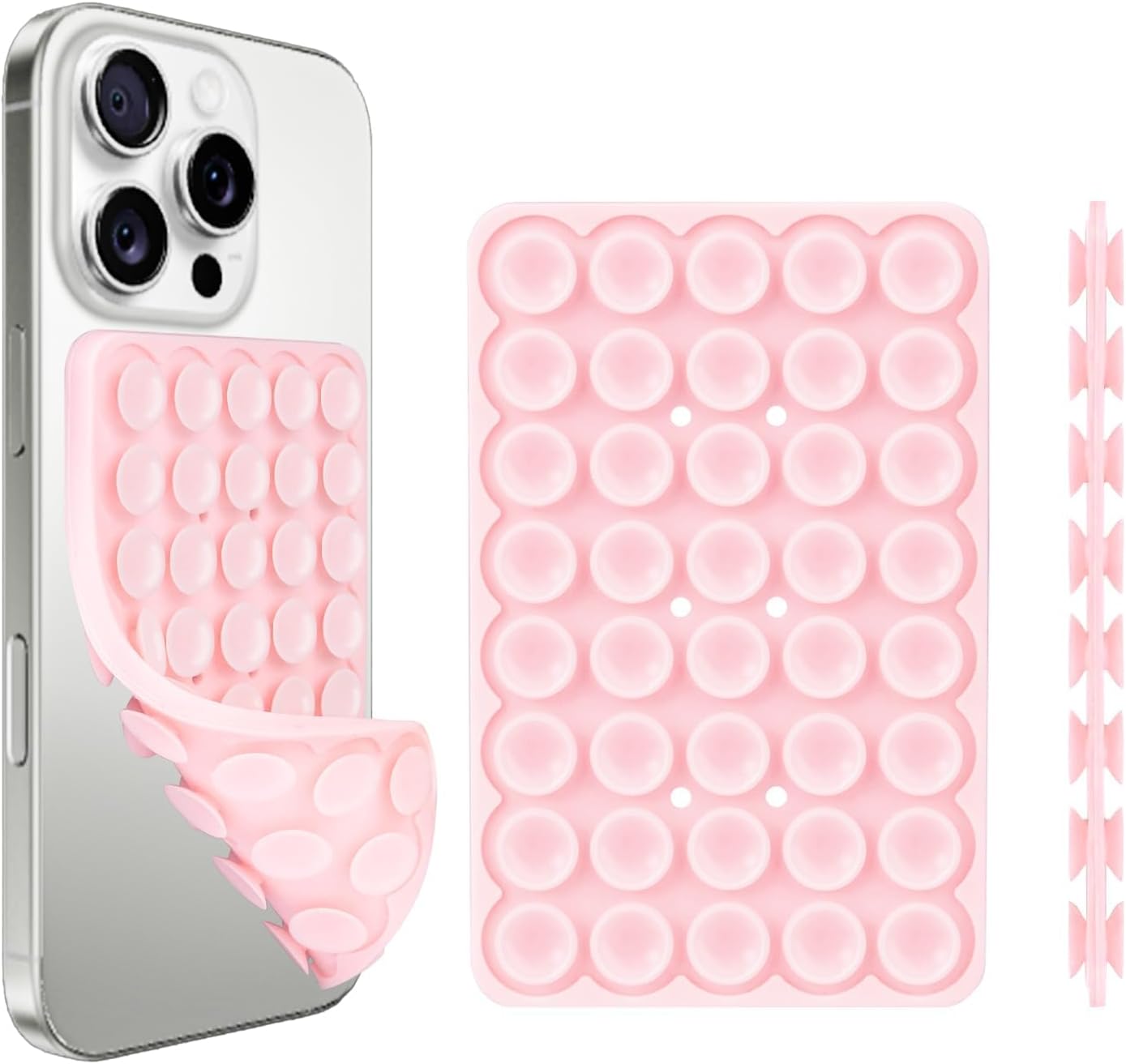 Giumel 1 Pack Light Pink Double Sided Silicone Suction Cup Phone Case Mount, Hands-Free Strong Grip Holder for Selfies and Videos, Silicon Phone Stand Sticky for iPhone and Android