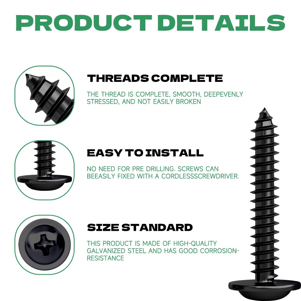 HXJDAM 140Pcs M4.2x32mm Black Self Tapping Screws, Flat, Pan, Wafer Head Screws for Plastic Sheet Metal, Pasterboard, Wood, Aluminum - Image 3