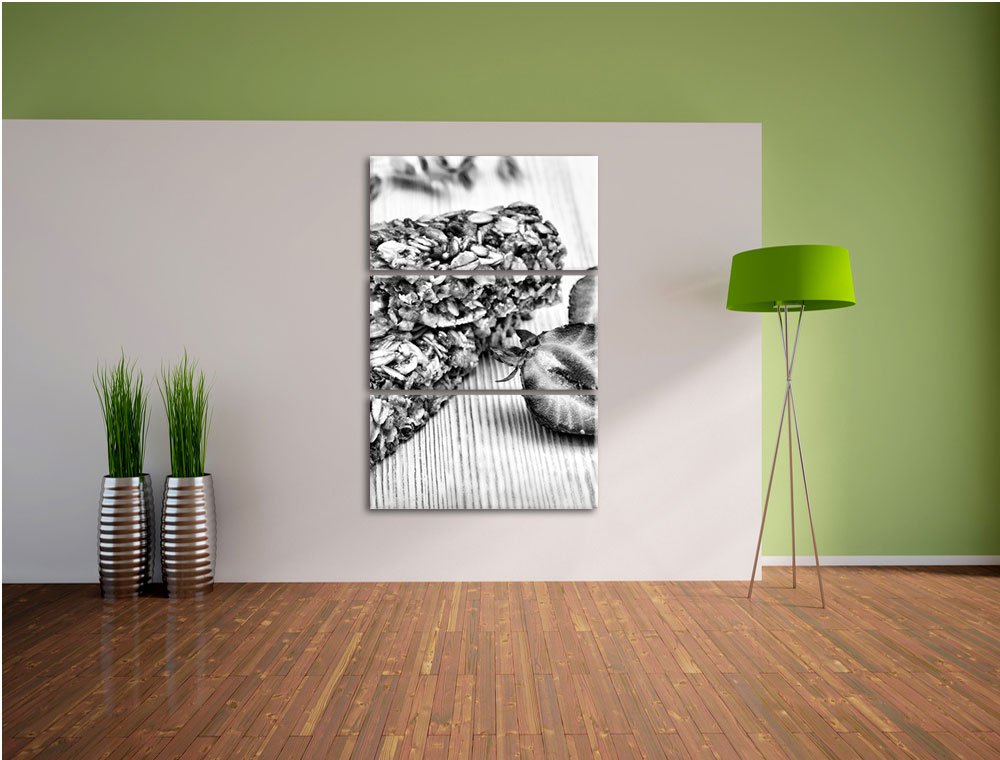 Pixxprint Gesunder Müsliriegel, Leinwandbild 3 Teilig, Gesamtmaß: 120x80cm, Wandbild, Dekoration, fertig gespannt, Kein Poster