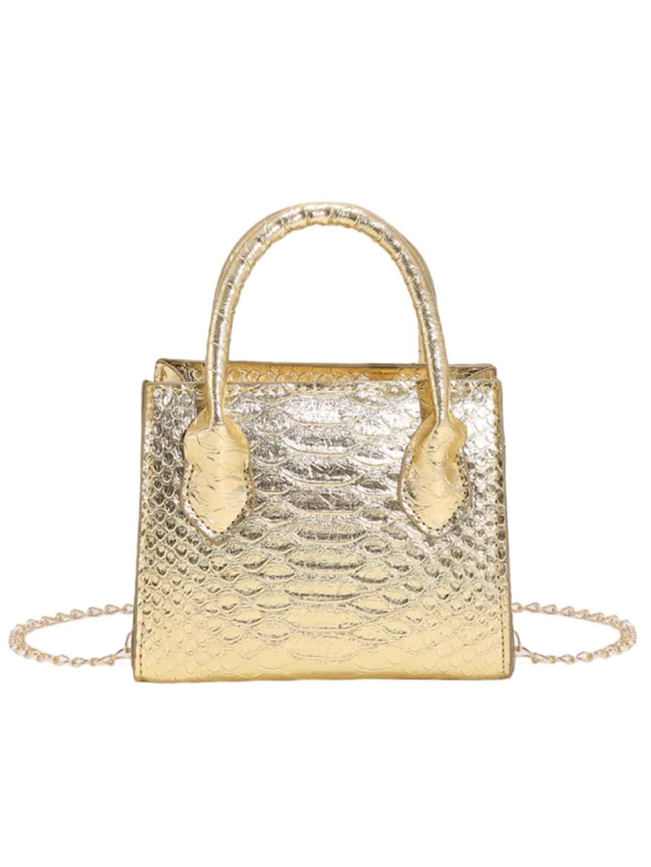GORGLITTER Women's Small Crossbody Bag Mini Purse Metallic Crocodile Print Double Handle Satchel Shoulder Bag Purse