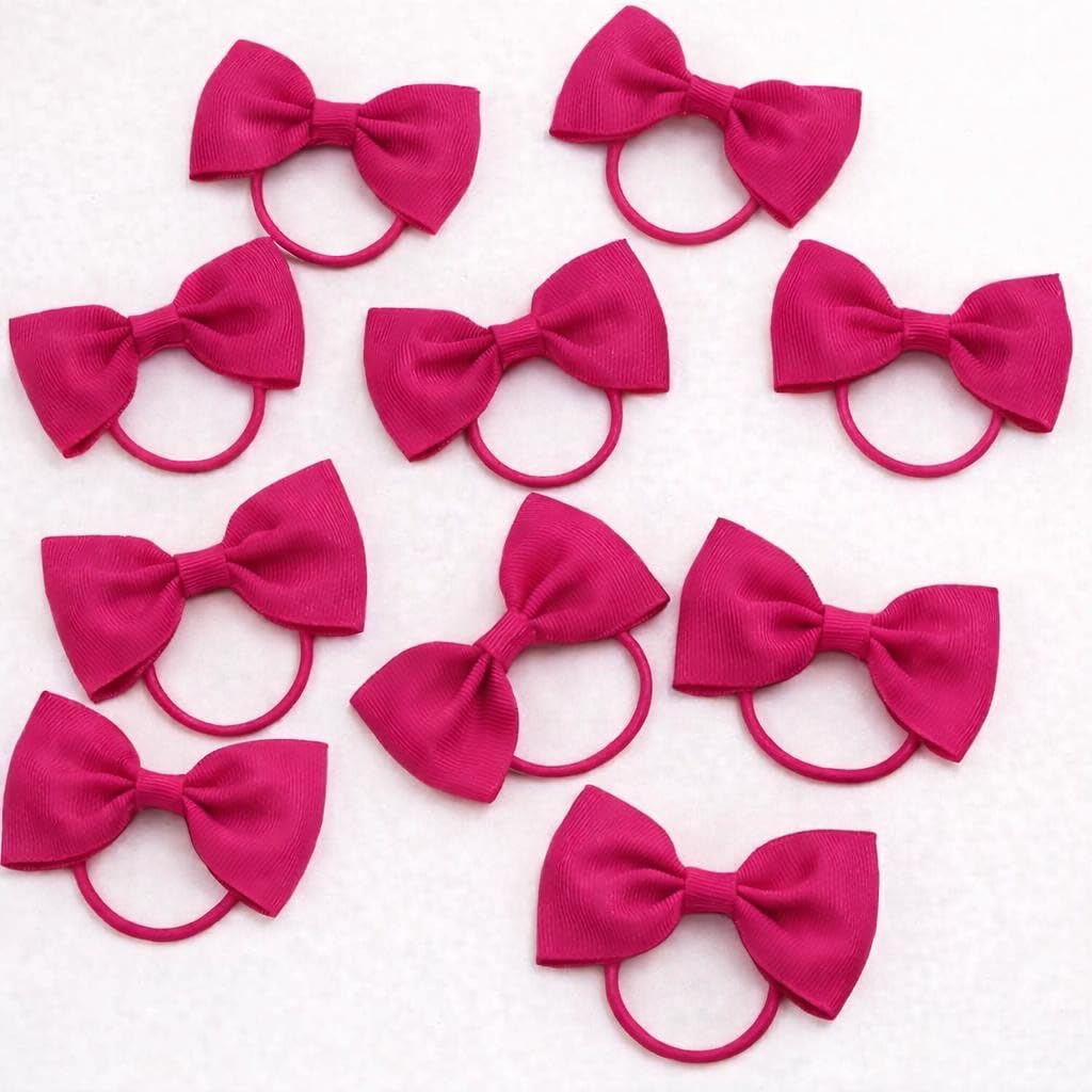 10 Pack, Baby Toddler Hair Bow Ties, Grosgrain Ribbon Ponytail Holders,Elastic Hair Accessories (Dark Pink)-image-42