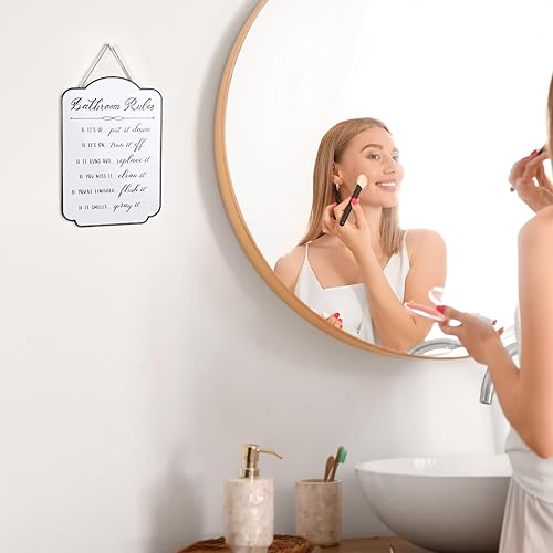 Miniatura 7 de LIVDUCOT Letrero de metal con reglas de baño, divertida decoración de pared de baño de invitados, perfecto para decoración de medio baño, esmalte