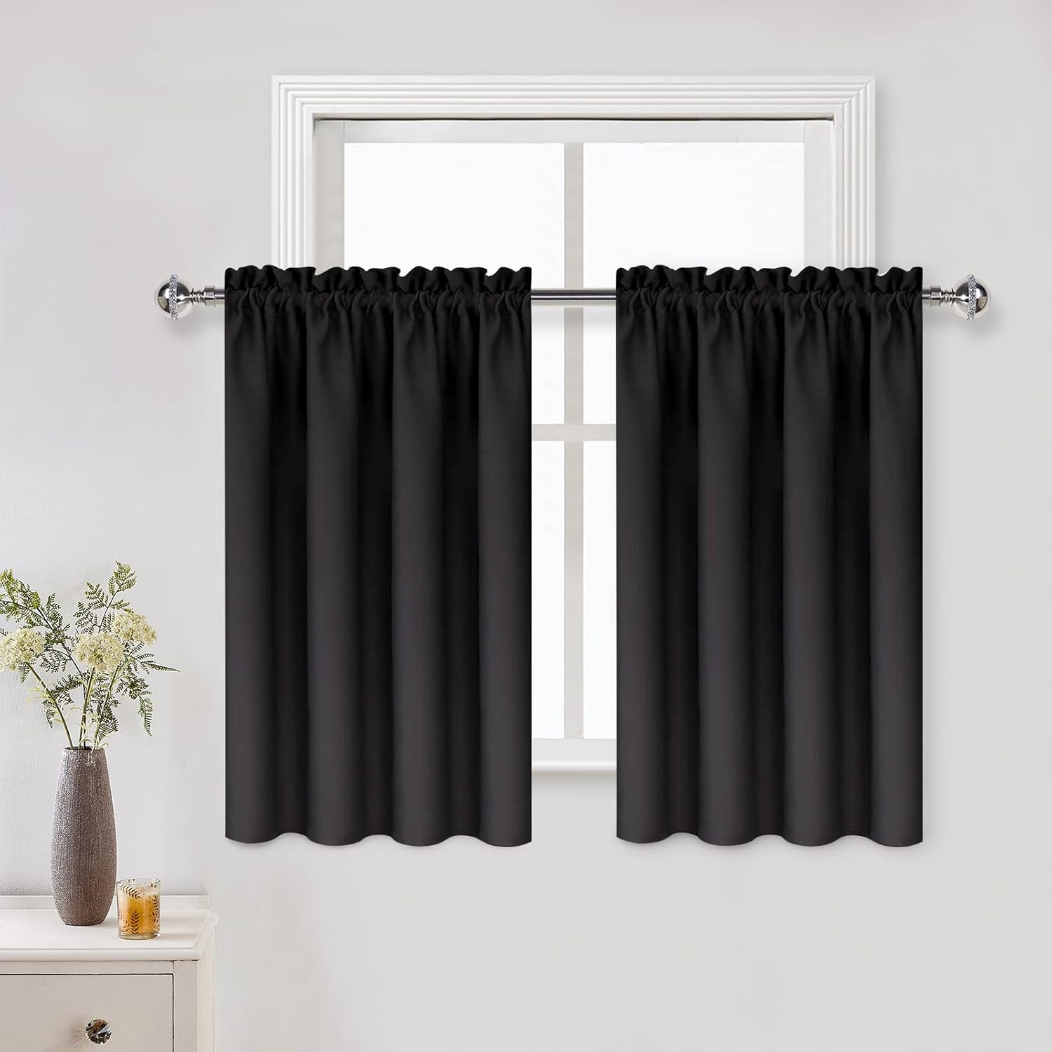 DWCN Black Short Blackout Curtains for Small Window