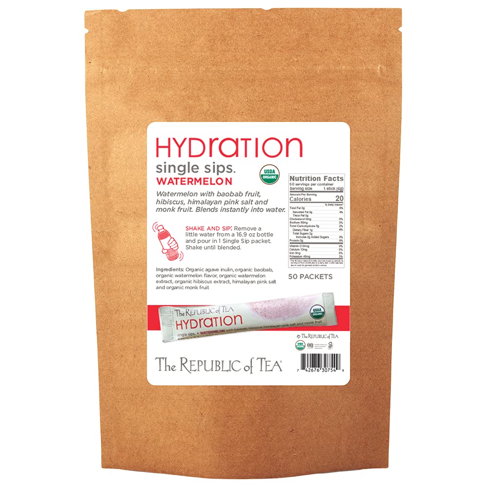 The Republic of Tea Hydration Watermelon Single Sips, 50 Count