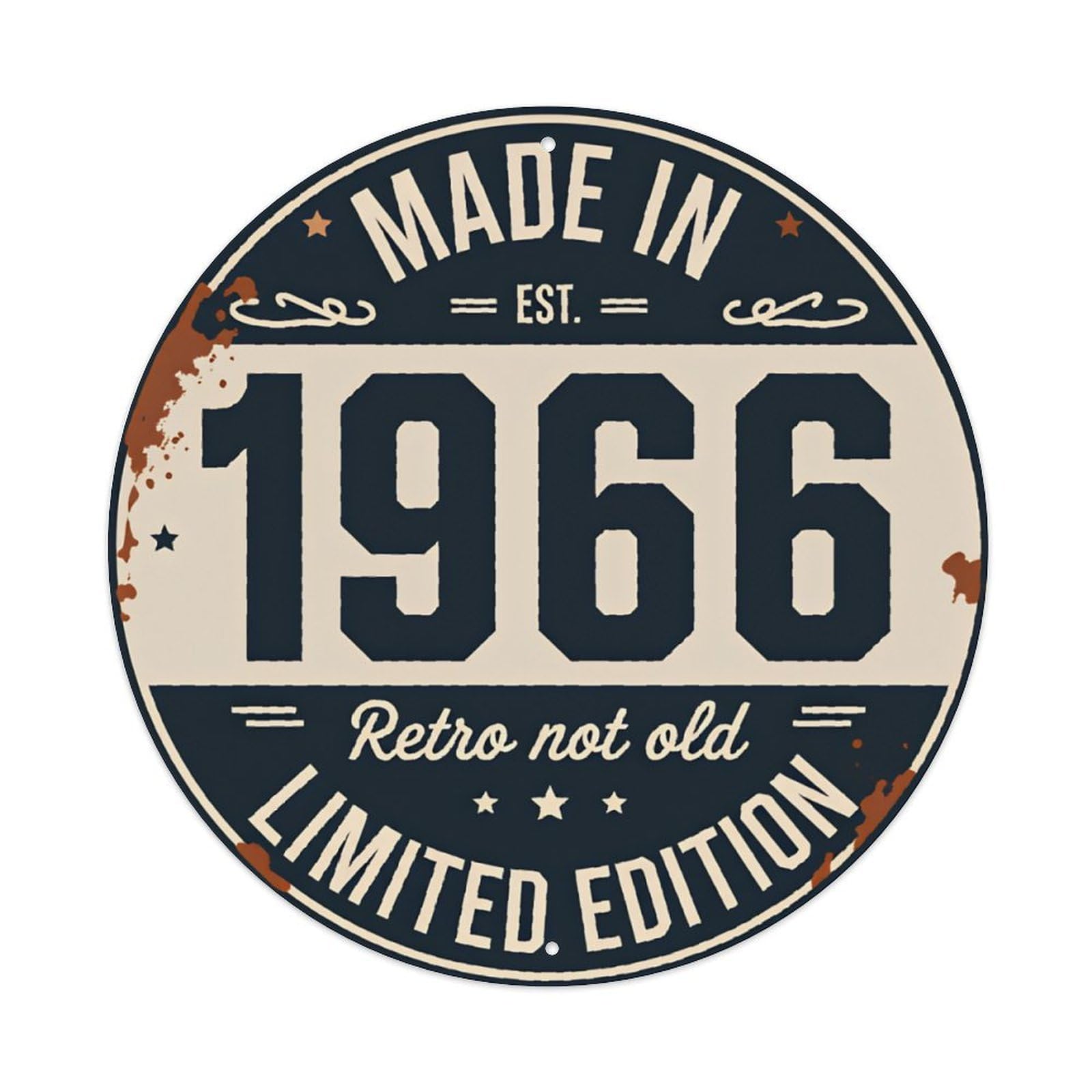 Made In 1966 Limited Edition Vintage Round Decor Sign Vintage Aluminium Metal Sign, Retro Wall Decor for Home, Bar, Garage & Farmhouse 20x20cm