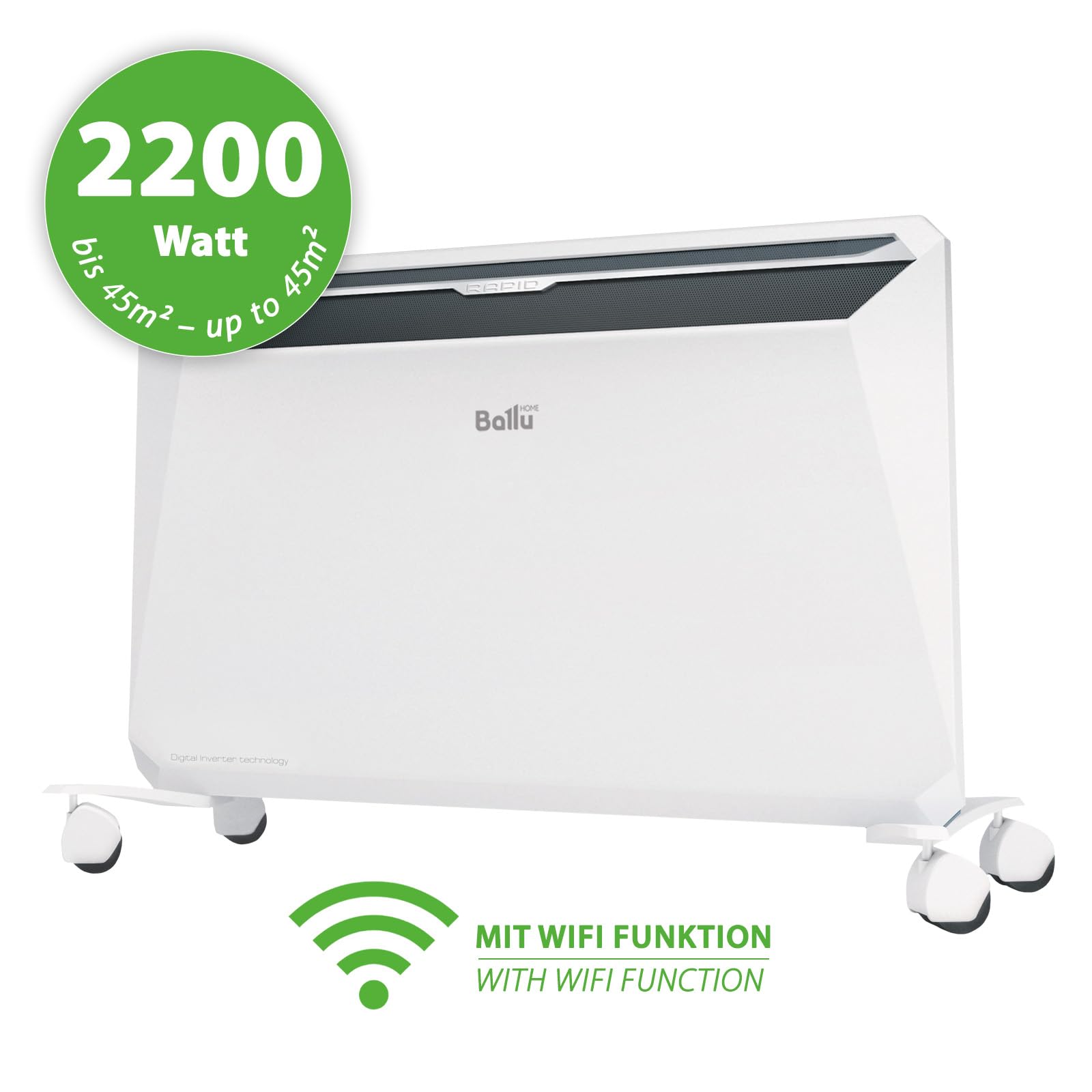 Ballu Rapid grzejnik konwektorowy o mocy 2200 W, biały – oszczędność do 30% energii dzięki unikalnej technologii inwerterowej + moduł Wi-Fi, program tygodniowy, zgodny z ErP